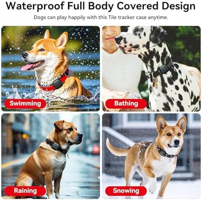 DDJ Waterproof Dog Collar Holder for Life360 Tile Mate Tracker, 2-Pack Durable Silicone Cover, Anti Lost for Life 360 Tile Tracker Case for Cat & pet Collars, Easy Installation, Lightweight, Black