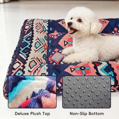 Washable Dog Crate Bed, Ultra Soft & Anti-Slip Crate Pad, Cozy Kennel Mat for Large/Medium/Small Dogs, Plush & Bohemian Dog Bed Mat, Pet Cushions, Cat Bed (Pink, 30.0" L x 19.0" W x 2.3" H)