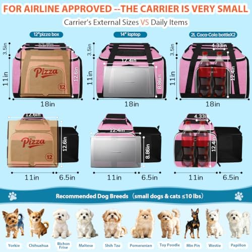 Petskd Top and Side Expandable Small Pet Carrier Airline Approved, Pink