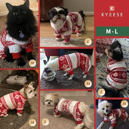 KYEESE Dog Christmas Pajamas for Small Dog Velvet Onesie with Red Snowflake