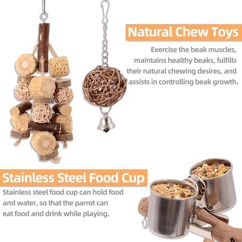 LIMIO Natural Grape Wood Bird Parakeet Playground - Perch Stand for Parakeets, Cockatiels, and Small Birds Toys