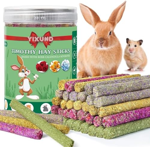 YIXUND 40-Pack Rabbit & Small Rodent Chew Sticks - Lavender, Timothy, Calendula, Rose - Dental Care & Boredom Relief