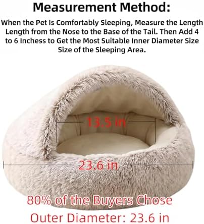 2-in-1 Convertible Cat & Dog Bed Cave with Removable Zipper Hood, Converts to Calming Donut Bed, Reversible Plush & Cooling Ice Silk Cushion (Coffee Color, 23.6 in Medium Size)