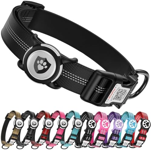 Waterproof AirTag Dog Collar with QR Code Dog Tag, Black M