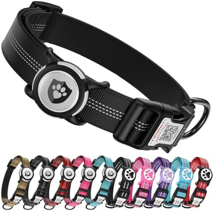 Waterproof AirTag Dog Collar with QR Code Dog Tag, Black S