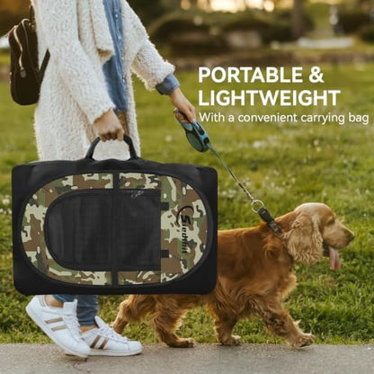 Siedihit Dog Cat Puppy Pet Playpen,Crate Tent Cage(Green Camo, Medium)