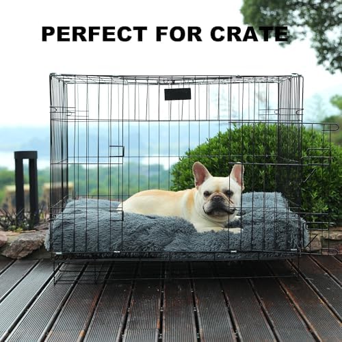 Bedfolks Waterproof Dog Crate Bed, Plush Dog Pad, 35"x23", Solid Dark Grey