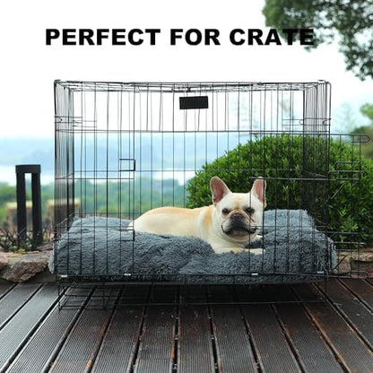 Bedfolks Waterproof Dog Crate Bed, Plush Dog Pad, 29"x21", Solid Dark Grey