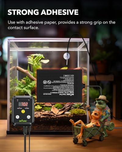 BN-LINK Durable Reptile Heating Pad 8" X 12" with Digital Thermostat Under Tank Heater Terrarium Warmer Combo Set for Turtles, Lizards, Frogs, and Other Reptiles