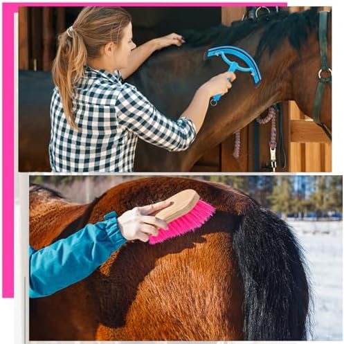 Abbylike 12 Pieces Horse Grooming Kit Equine Care Brushes, Rose Red