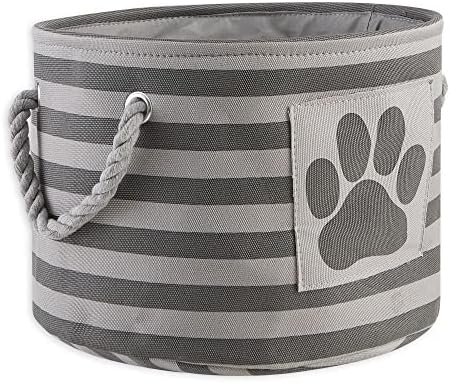 Bone Dry Pet Storage Collection Striped Paw Patch Bin, Small Round, Grayz, Medium Breeds