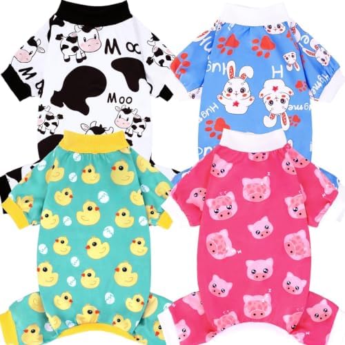 XPUDAC 4 Pieces Dog Pajamas for Small Dogs Pjs Clothes Puppy Onesies for Doggie Duck Shirts Sleeper for Pet Cats Jammies-XL