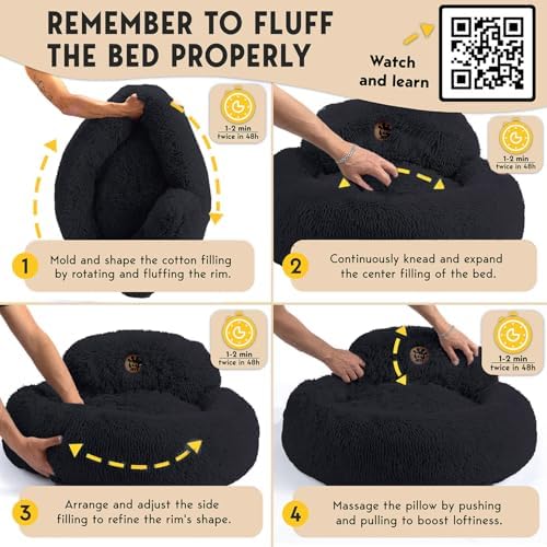 PetJett Calming Dog Bed Medium Size Dog - 30'' Donut Bed, Anti-Slip & Washable Super Soft Fluffy Plush Round Bed, Anti-Anxiety Premium Comfort Pet Bed, Fits Dogs up to 45 lbs - Black