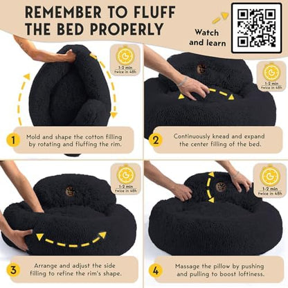PetJett Calming Dog Bed Medium Size Dog - 30'' Donut Bed, Anti-Slip & Washable Super Soft Fluffy Plush Round Bed, Anti-Anxiety Premium Comfort Pet Bed, Fits Dogs up to 45 lbs - Black