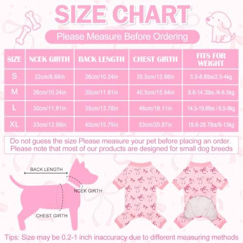 Dog Pajamas for Small Medium Dogs Pjs Pink Bow Dog Onesie Breathable Puppy Pj Pet Stretchy Soft Sleepwear for Spring Summer Costume-L