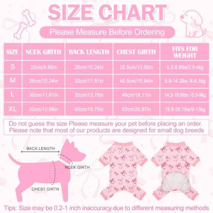 Dog Pajamas for Small Medium Dogs Pjs Pink Bow Dog Onesie Breathable Puppy Pj Pet Stretchy Soft Sleepwear for Spring Summer Costume-M