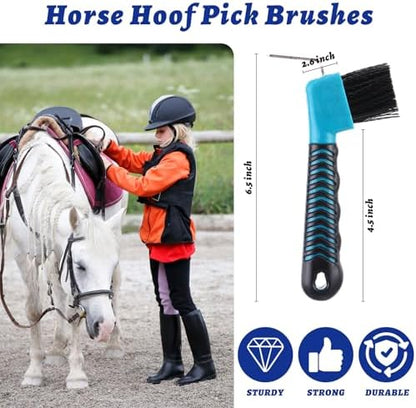 Zhehao 20 Pieces Horse Hoof Pick Brush with Soft Rubber Handle Portable Hoof Pick with Brush, Random Colors