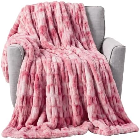 Lavish Home Oversized Ruched Faux Fur Blanket, Pink, 60” x 80”