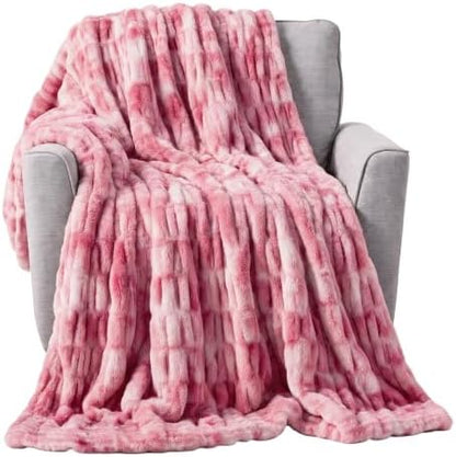 Lavish Home Oversized Ruched Faux Fur Blanket, Pink, 60” x 80”
