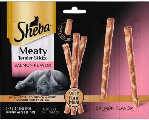 Sheba Meaty Tender Sticks Chicken Cat Treats, Salmon Flavor, Cat Snacks, 0.14 oz., 5 Count (Pack of 20)