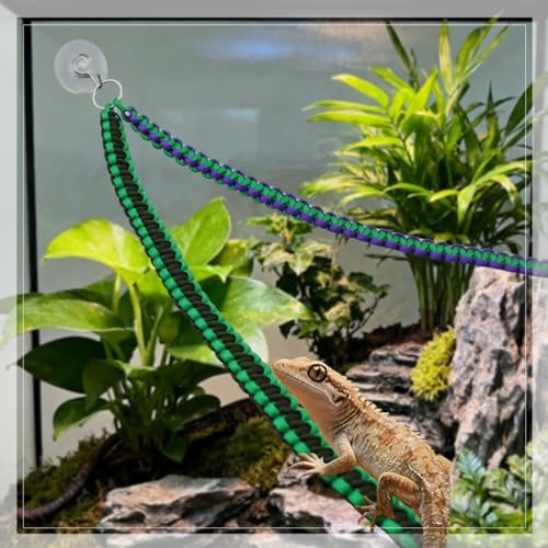 Paracord Reptile Climbing Vine Rope with Suction Cups for Crested Geckos, Chameleons, Anoles, Tree Frogs – Durable Terrarium Climbing Rope Habitat Accessory