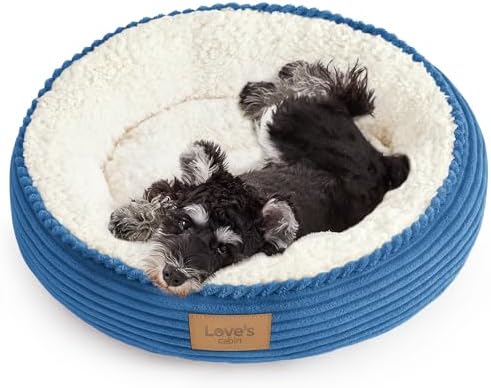 Love's cabin Round Donut Cat and Dog Cushion Bed, 24in Pet Bed for Small or Medium Dogs, Anti-Slip & Water-Resistant Bottom, Soft Durable Fabric Pet Beds, Washable Calming Cat Bed Royal Blue