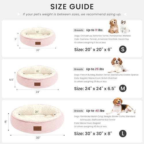 Love's cabin Round Donut Cat and Dog Cushion Bed, 30in Pet Bed for Medium or Large Dogs, Anti-Slip & Water-Resistant Bottom, Soft Durable Fabric Pet Beds, Washable Calming Cat Bed, Light Pink
