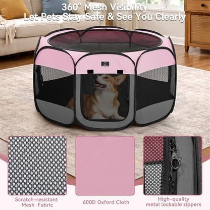 A 4 Pet 50.39-in Dog Playpen, Small Dogs & Puppies, Pink+Grey