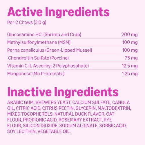 Amazon Basics Dog Hip & Joint Daily Supplement Chews with Glucosamine, MSM, and Vitamin C, Duck Flavored, 60 Count, Packaging May Vary