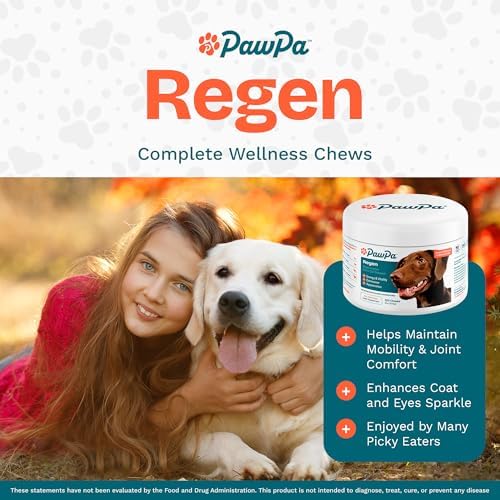 PawPa Regen, 120 Chews Veterinarian Recommended Regenerative Stem Cell Supplement for Senior Dogs, Supports Mobility, Appearance, Alertness, Hip & Joint, Delicious Beef Flavor Chews