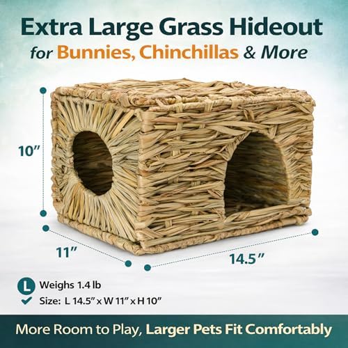 HERCOCCI Extra Large Grass House for Rabbit, Foldable & Comfortable House