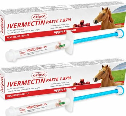 Ivermectin Horse Paste 1.87% | Apple Flavor – 6.08g Syringe for Equine Use Only Up to 1250 LB (2-Pack)