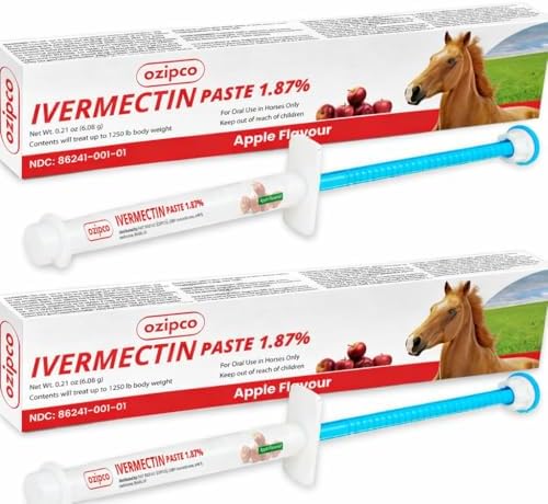 Ivermectin Horse Paste 1.87% | Apple Flavor – 6.08g Syringe for Equine Use Only Up to 1250 LB (2-Pack)