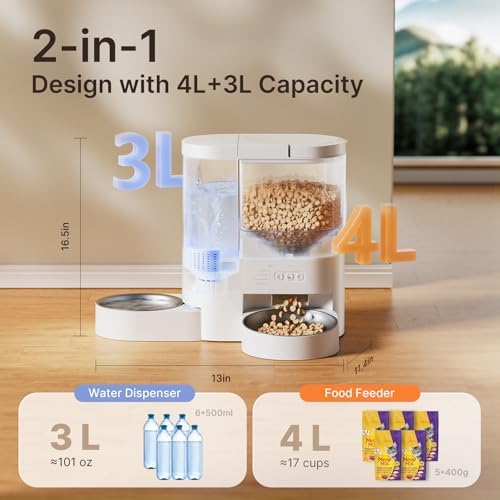 Automatic Cat Feeder and Water, App Remote Control Cat Food Dispenser, 7L