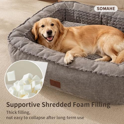 SOMAHE Calming Oval Bolster Dog Bed, Washable Cover, Large 35x28x8 Grey
