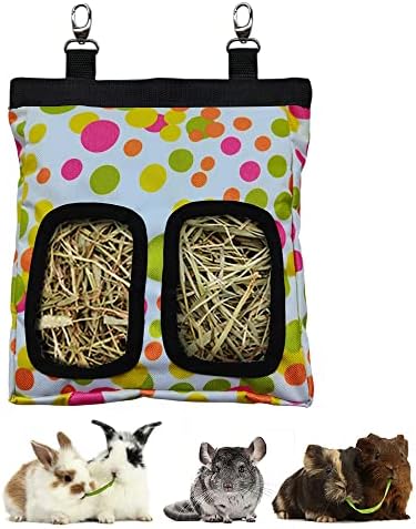 RIOUSSI Guinea Pig Hay Feeder, Hanging Rabbit Hay Feeder Bag. Colorful Dots
