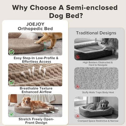 JOEJOY XL Orthopedic Dog Beds Large Sized Dog, Extra Large Washable Waterproof Oval Large Dog Bed with Removable Cover, Egg-Crate Foam Pet Bed with Bolster Sides & Non-Skid Bottom, Brown, 42''x32''