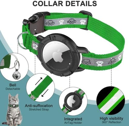 Reflective AirTag Cat Collar, Integrated Cat Collar with Air Tag Holder