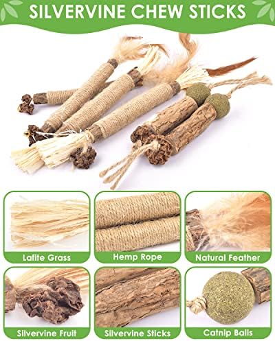 TINDTOP Catnip Chew Toys for Cats, 12 Pack Natural Silvervine Sticks