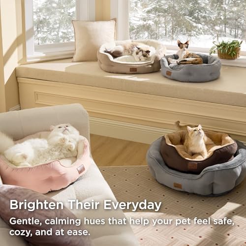 Bedsure Small Dog Bed Washable,Round Cat Beds for Indoor Cats,20in Camel