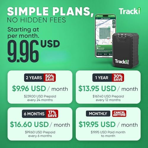 Tracki Pro GPS Tracker for Vehicles, 4G LTE, Long Life Battery (2Y Subs.)