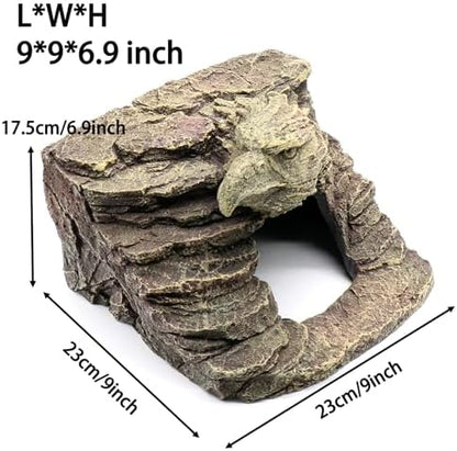 Reptile Rock Basking Platform, Gecko Hide Cave Hiding Place, Snake Cave and Hides for Reptiles, Amphibians, and Small Animals, Lizards (Type-D（Medium）)