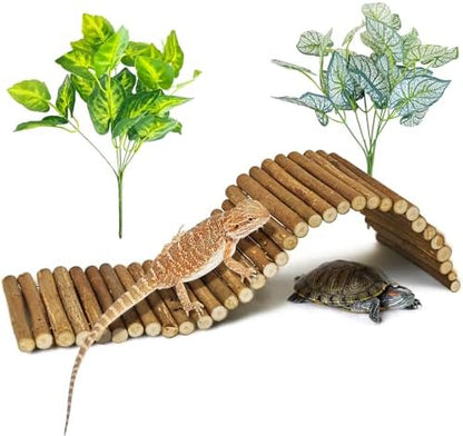 BNOSDM Reptile Hide Set Wooden Bridge Tortoise Hideout Climbing 19.7x5.9in