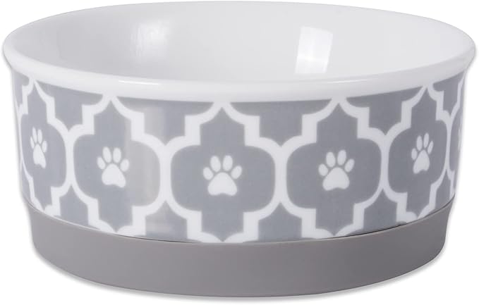 Bone Dry Lattice Collection Pet Bowl & Canister, Single Dish, Small 4.25x2", Gray