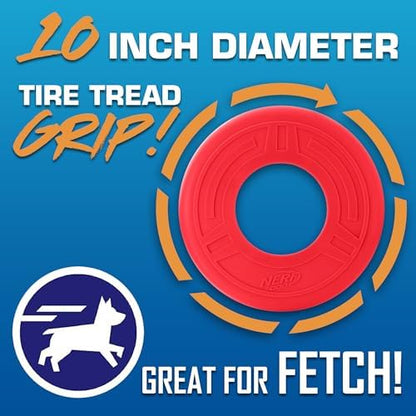 Nerf Dog Atomic Flyer Outdoor Dog Toy, 10 Inch Flying Disc Dog Fetch Toy, Rubber Dog Toy for Medium Dogs and Large Dogs, Red