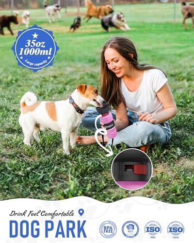 lesotc Dog Water Bottle, Portable Water Dispenser with Travel Water Bowl, Leak Proof Pet Travel Squeeze Bottle, Puppy Essentials Dog Stuff Accessories for Outdoor Walking, Hiking, Camping