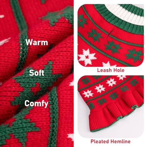KYEESE Dog Christmas Sweater Dress for Medium Large Dogs with Snowflake