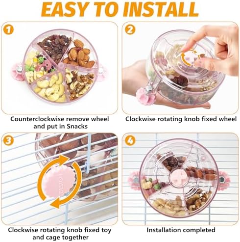VCEPJH Rat Foraging Toy Interactive Slow Feeder with Transparent Rotating Treat Dispenser Wheel for Enrichment Activities Pet Rat Cage Accessories Ideal for Syrian Hamster Gerbil Mice (Pink)
