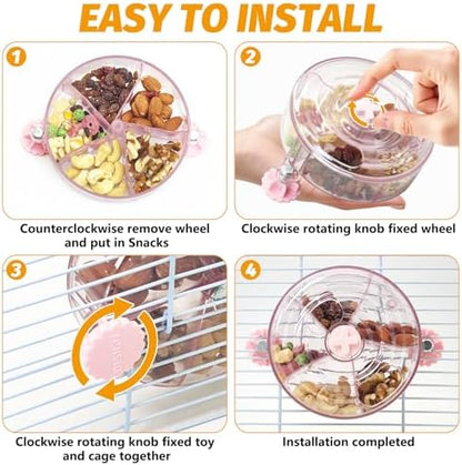 VCEPJH Rat Foraging Toy Interactive Slow Feeder with Transparent Rotating Treat Dispenser Wheel for Enrichment Activities Pet Rat Cage Accessories Ideal for Syrian Hamster Gerbil Mice (Pink)