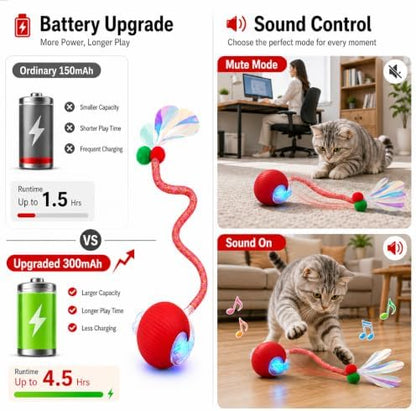 Interactive Cat Toy Ball, Smart Moving Pet Toy for Cats & Dogs